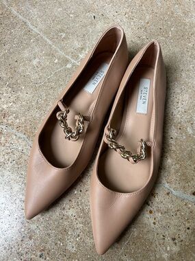 Steven New York Blush-Tone Pointed Toe Flats with Gold Chain